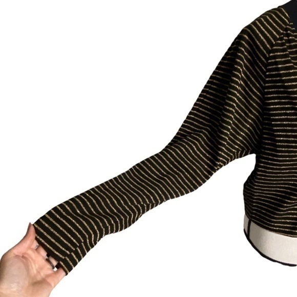 Judy Knapp Crop Cardigan Sweater Black and Metallic Gold Knit Stripe Vintage - Picture 5 of 15